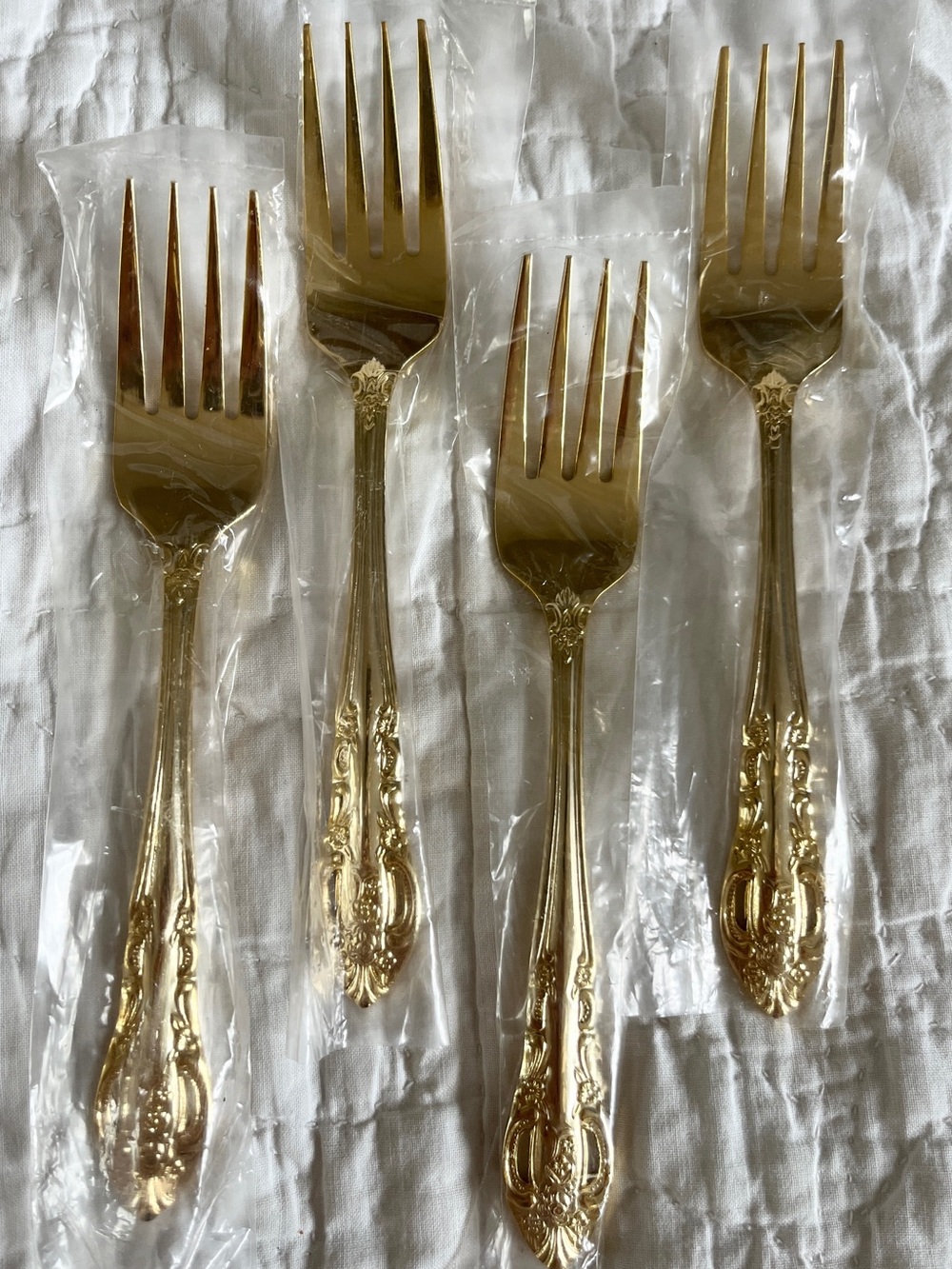 x4 NEW H.F. Ltd Gold Plated Stainless Steel Salad Fork Pierced Rose Versailles